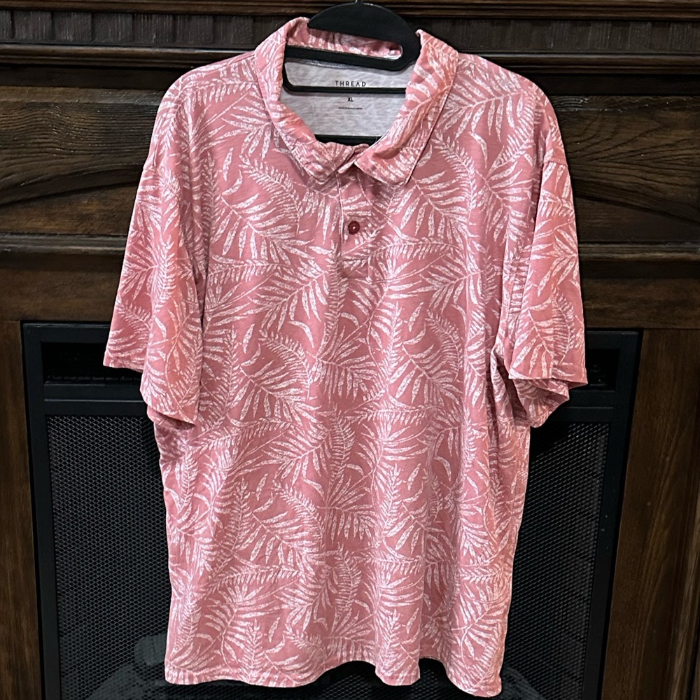 Men’s Thread Wave Vintage Red Palm Leaf Polo Shirt Size XL